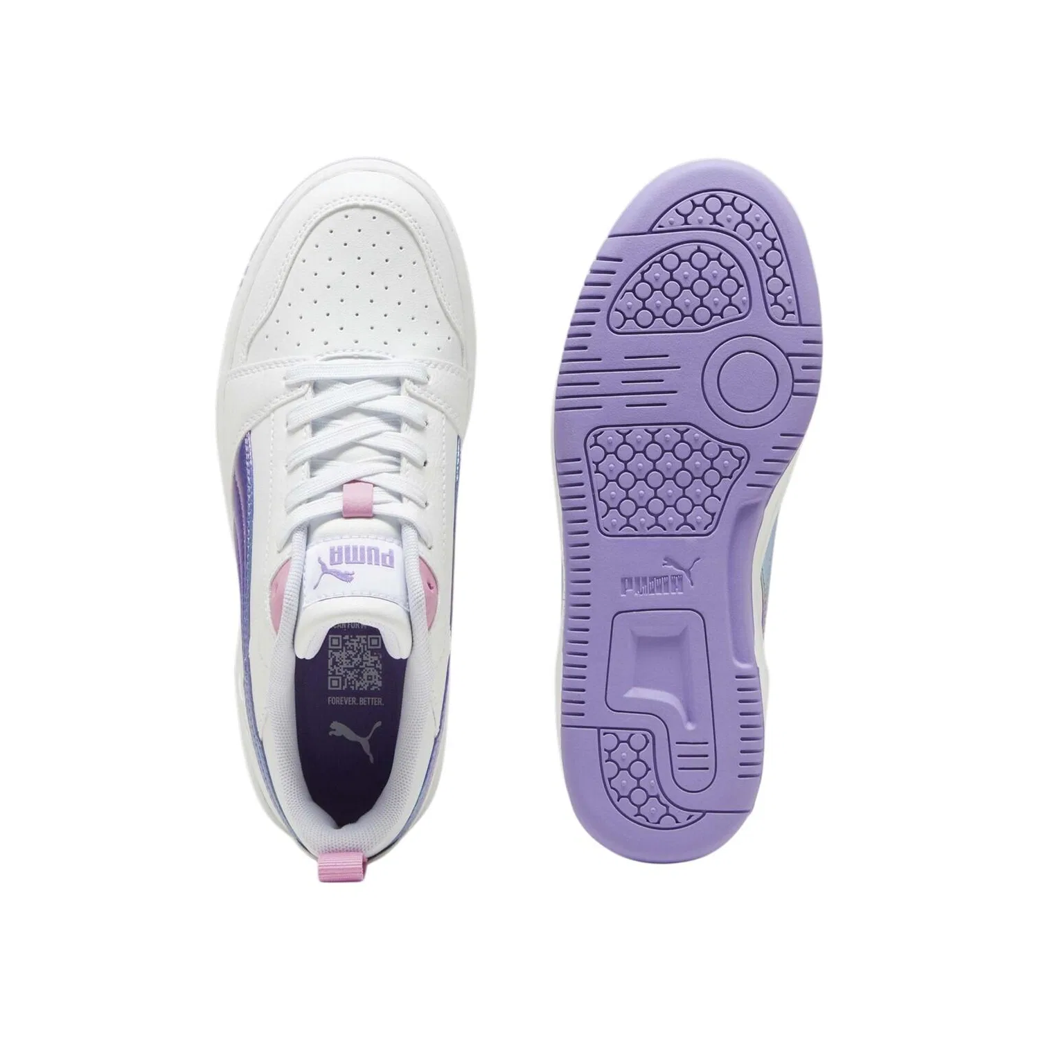 Детские кроссовки для девочек с массивной подошвой Rebound V6 Lo Bouncy Sky JR Puma, Weiss — фото 3