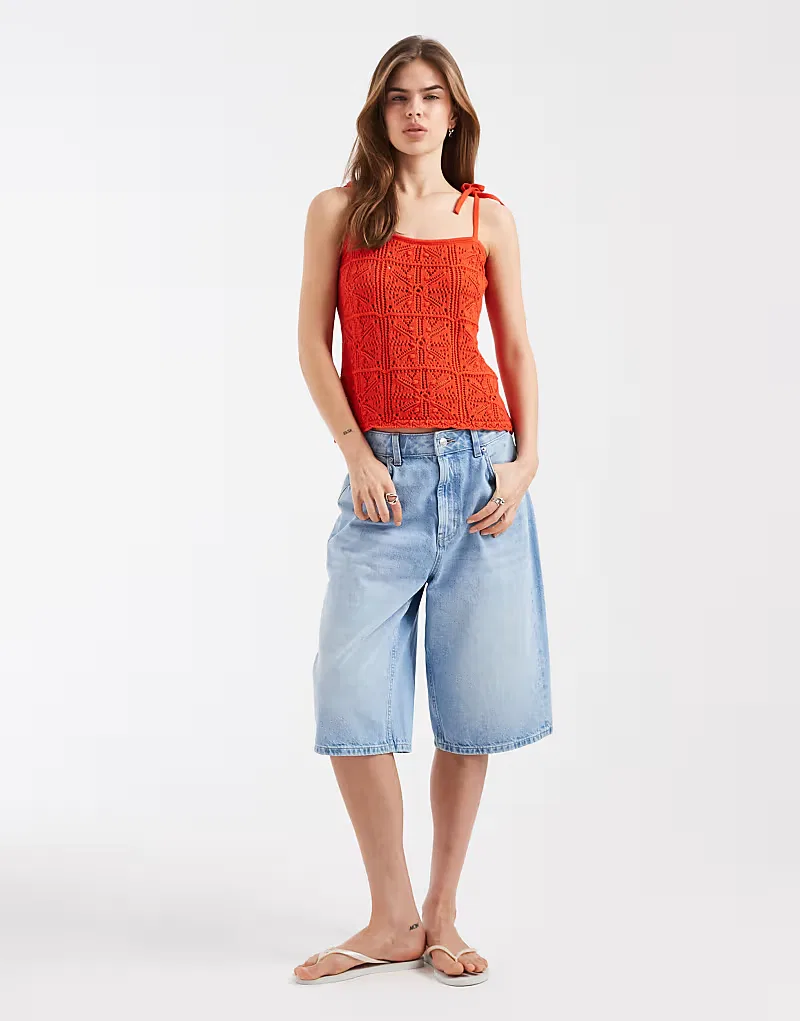 Топ Levi's с завязками на бретелях, связанный крючком, красный — фото 2