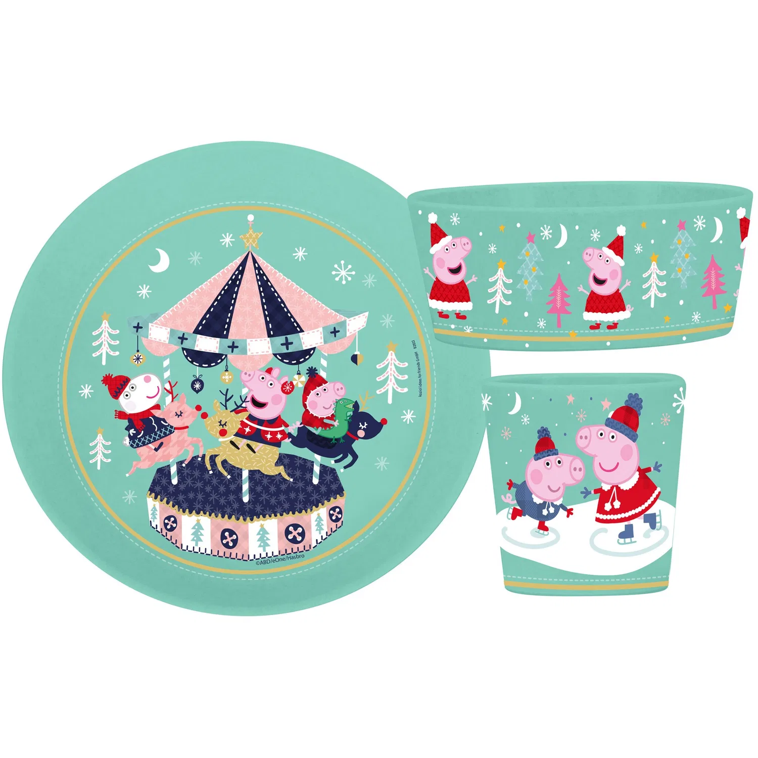 Детский набор посуды с принтом CONNECT PEPPA PIG WINTER WONDERLAND KOZIOL, Organic Sage Blue