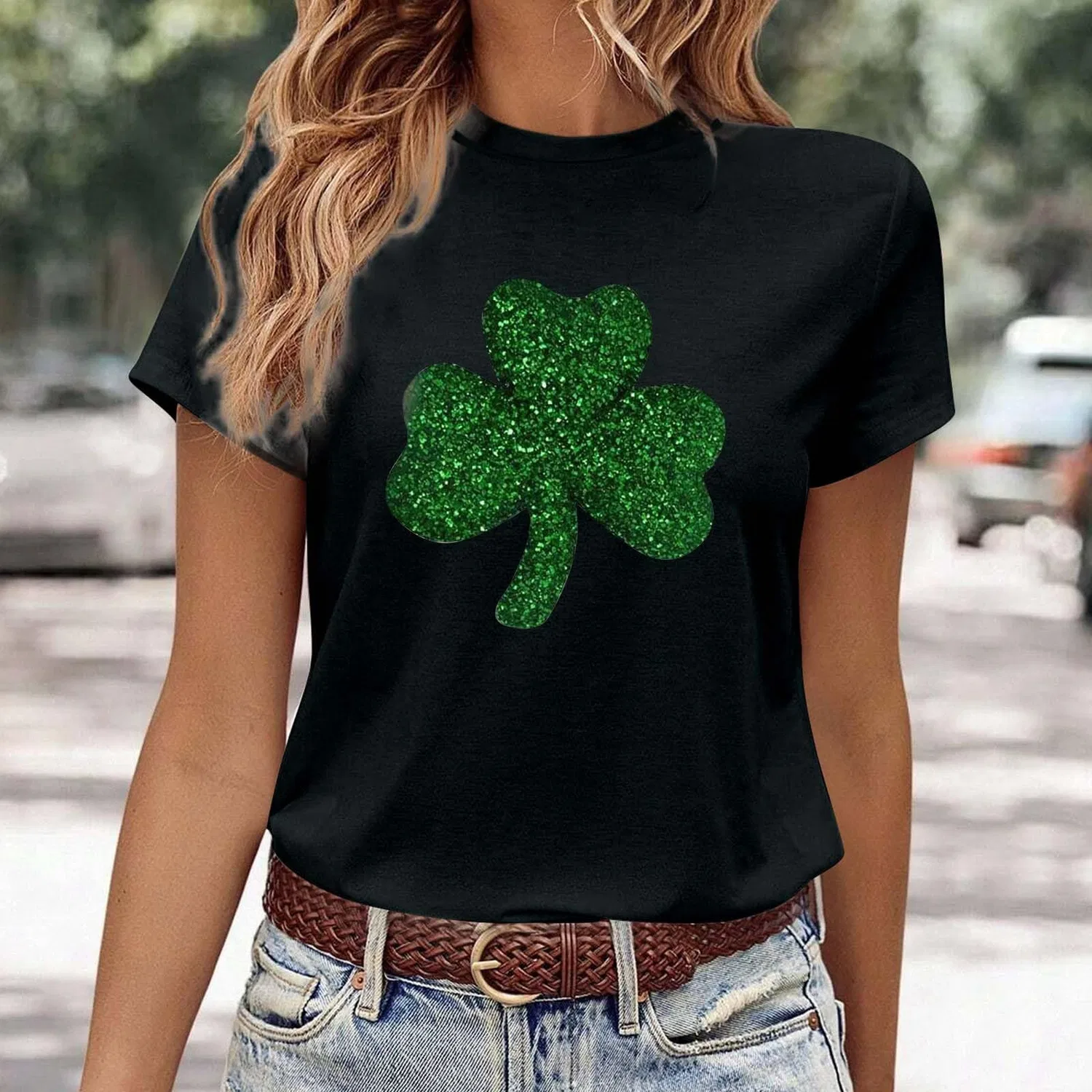 Женская футболка с коротким рукавом с принтом St Patrick's Day, Black — фото 2