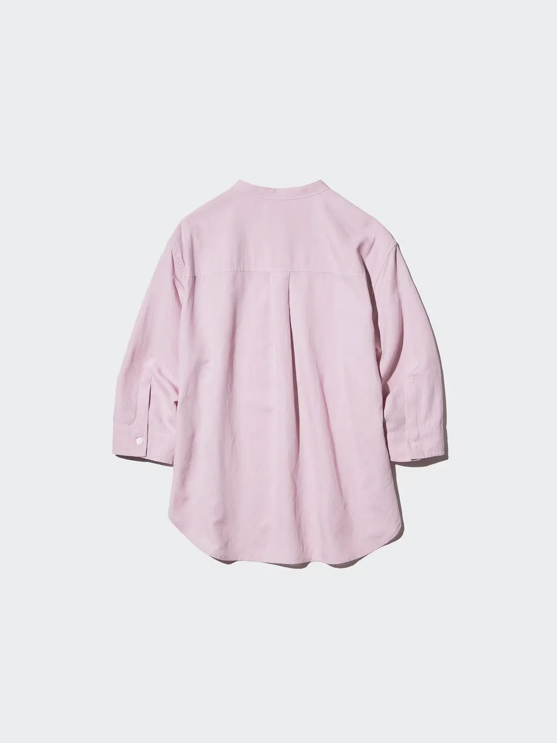 Рубашка Uniqlo, смесовая льняная ткань, воротник-стойка, рукав 3/4, фиолетовый — фото 4