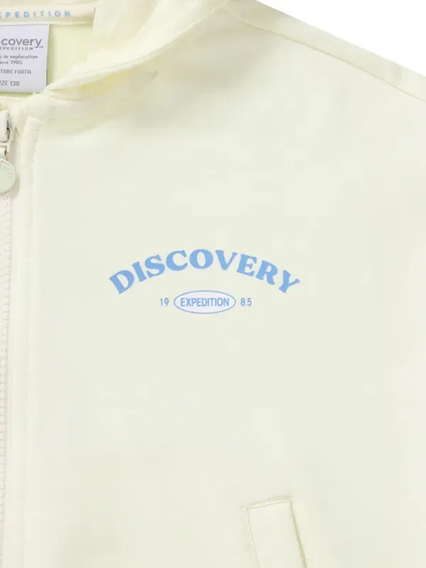 Детская полукропная тренировочная худи с капюшоном на молнии, Discovery Kids, кремовый — фото 4