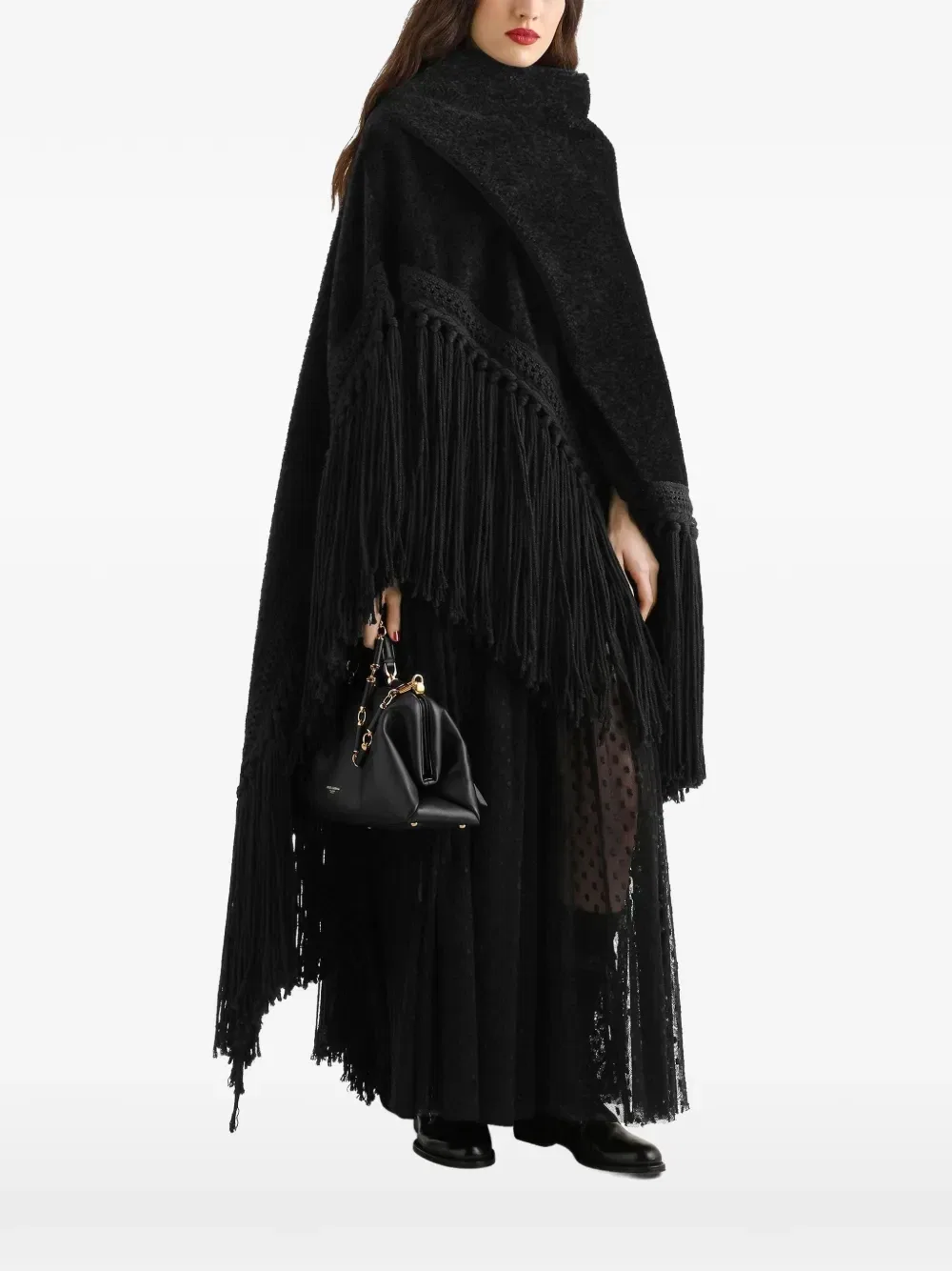 Кейп с бахромой DOLCE & GABBANA, черный