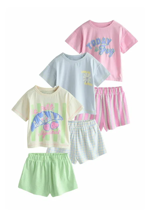 Пижамный набор для девочки из 3 предметов, хлопок, Regular fit, Next, Pink, White, белый/розовый