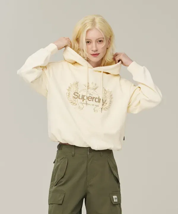 Худи с капюшоном, винтажное, Superdry, кремовый