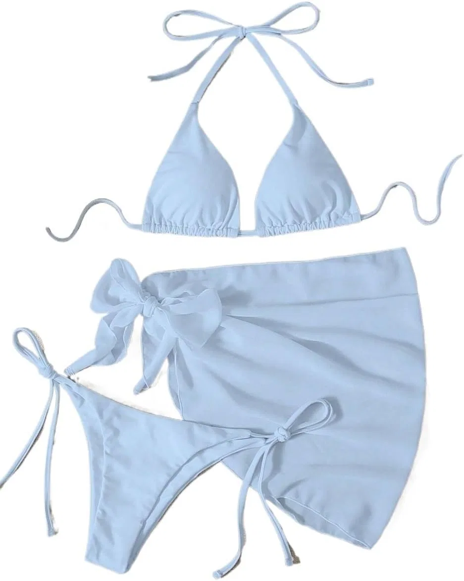 Женский бикини-комплект с высокой талией и завязками на спине Halter, Blue