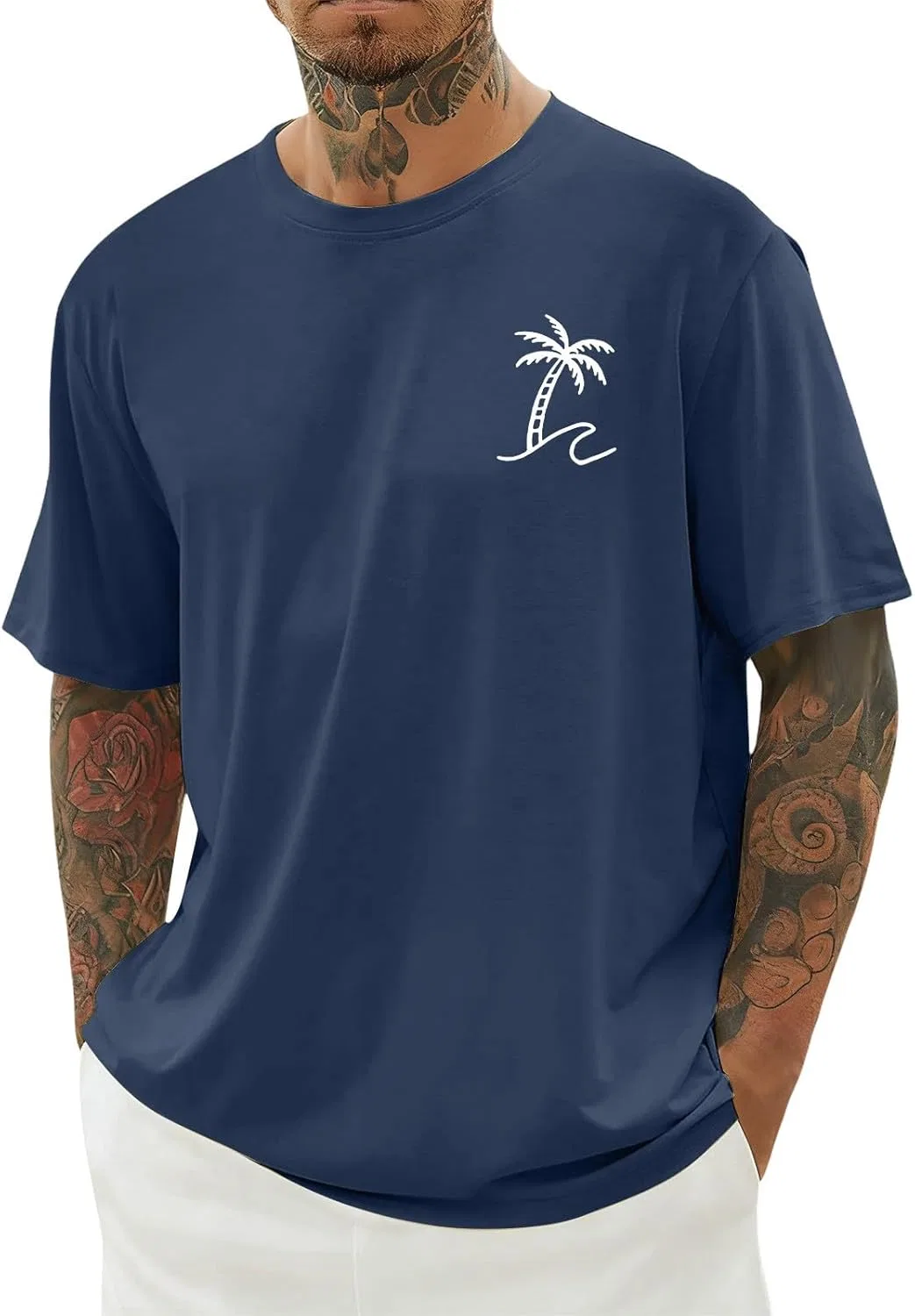 Мужская футболка с принтом пальмы Crew Neck, Navy