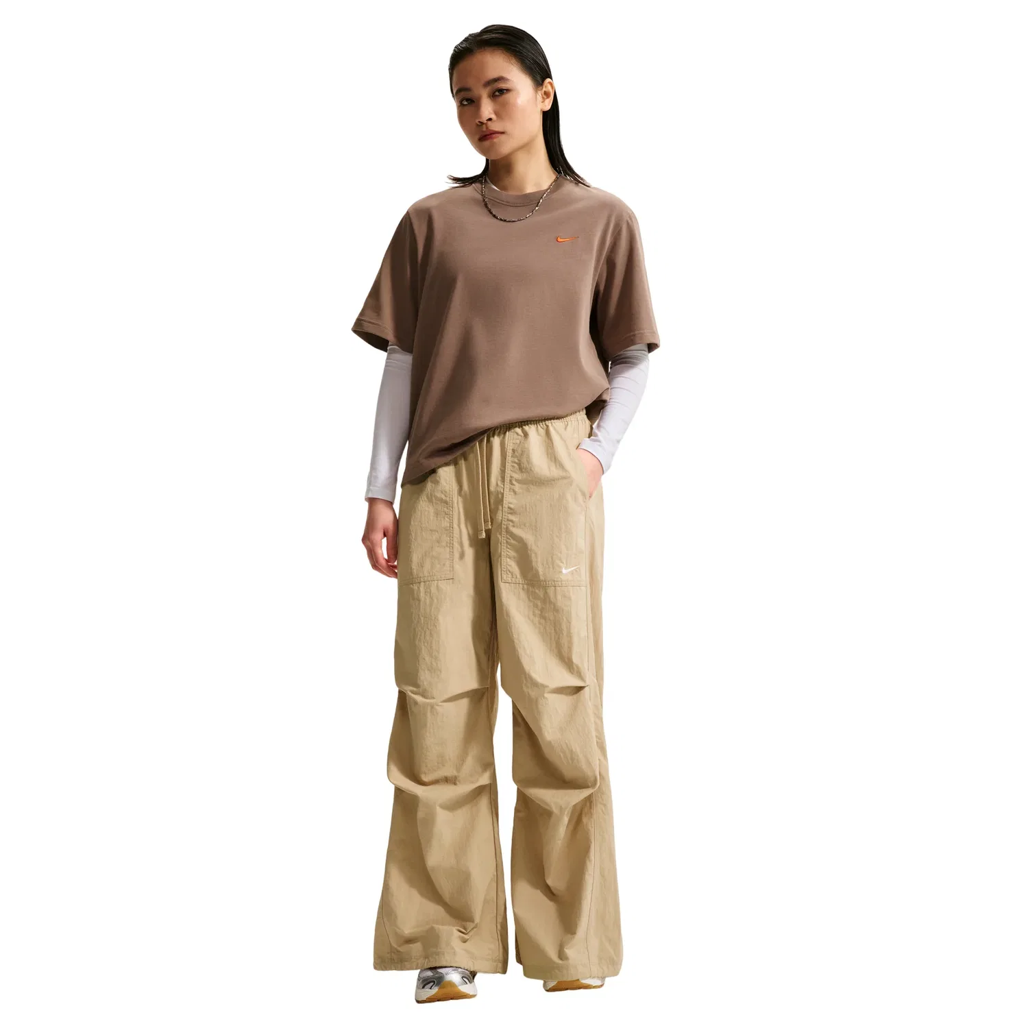Женская футболка Sportswear Boxy Linen Oversized T-Shirt 'Brown Flax Mink Brown' Nike, Brown/Flax/Mink Brown — фото 3