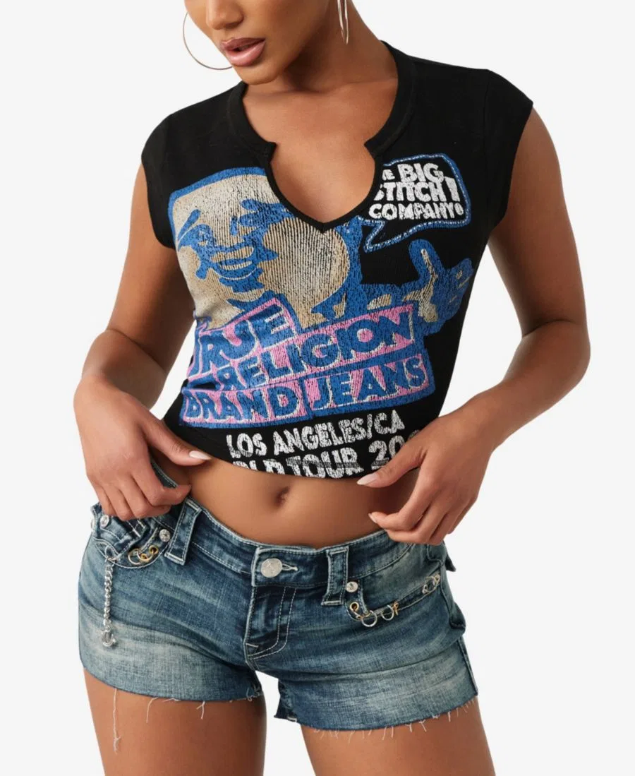 Футболка с вырезом-качели и принтом Buddha Urban Notched Baby True Religion, Jet Black