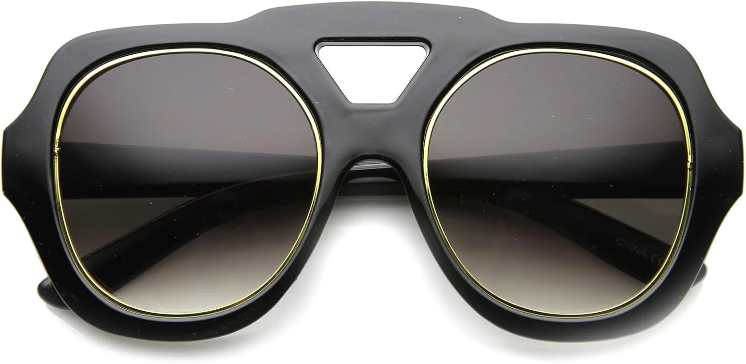 

Женские солнцезащитные очки zeroUV в стиле высокой моды, массивная квадратная оправа из металла и пластика, увеличенного размера, Shiny Black-gold / Lavender