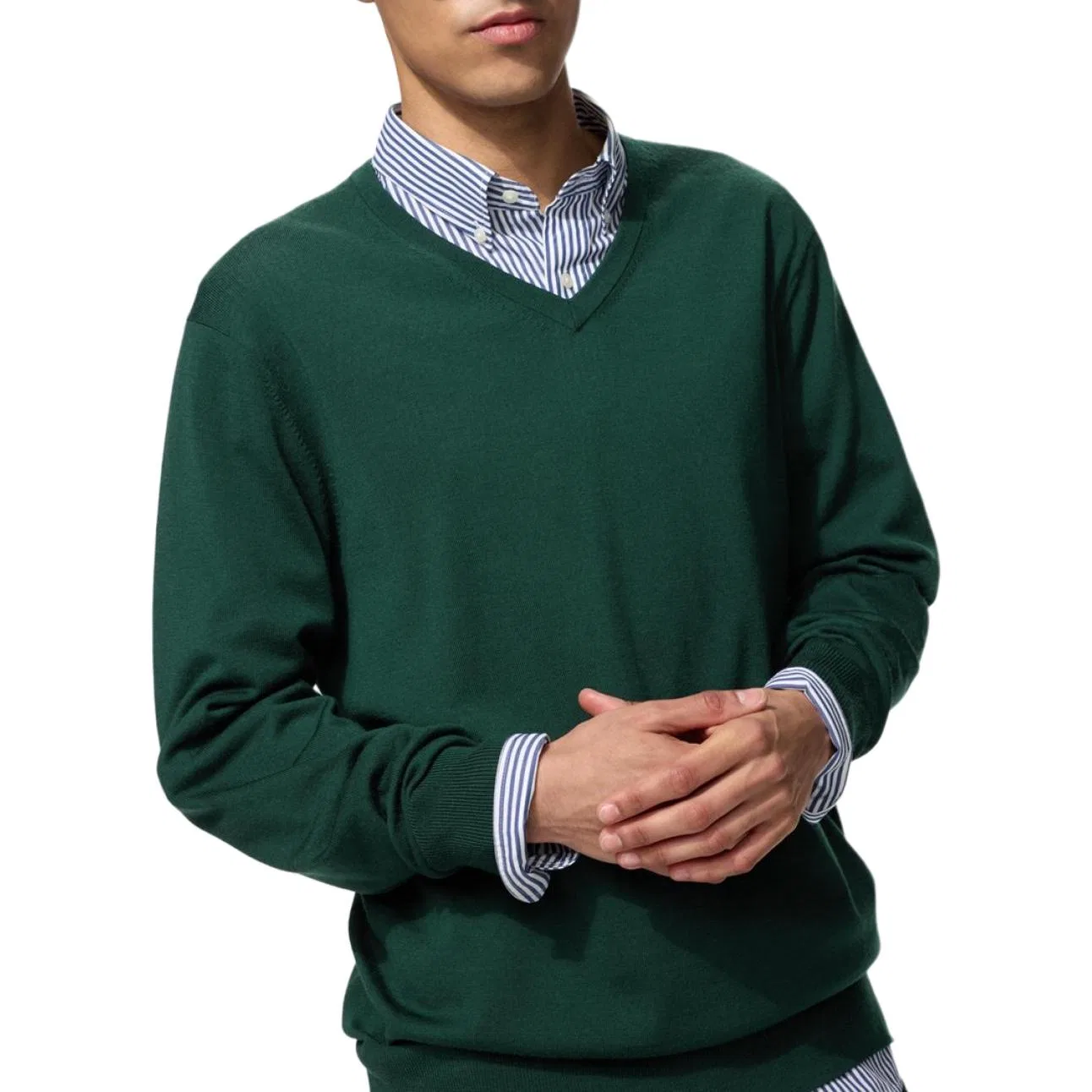 Мужской свитер бирюзовый с V-образным вырезом UNIQLO, 55 Turquoise — фото 3
