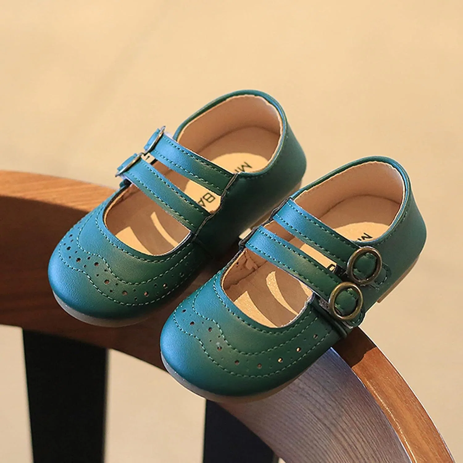 Детские ботинки для девочек с перфорацией Link Shoes Summer And Autumn, Green — фото 2