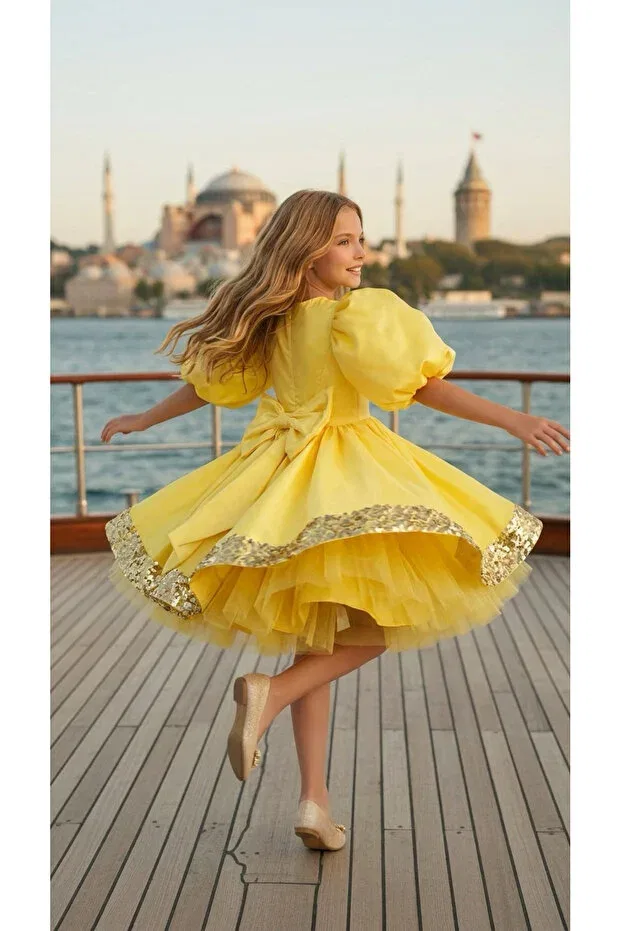 Детское платье для девочек с блестками Glam Lindissima, Yellow — фото 3