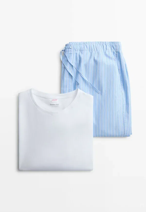 Комплект пижамный: футболка с коротким рукавом и брюки в полоску, модель Short sleeve pyjama top and striped trousers set, Massimo Dutti, light blue, светло-голубой — фото 4