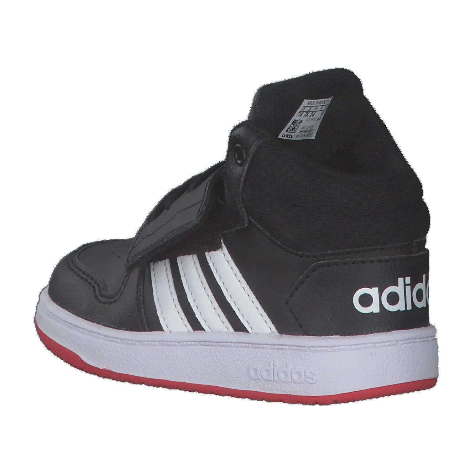 Детские кроссовки для мальчиков с закрытой липучкой Hoops Mid 2.0 Adidas, Core Black Ftwr White Vivid Red — фото 3