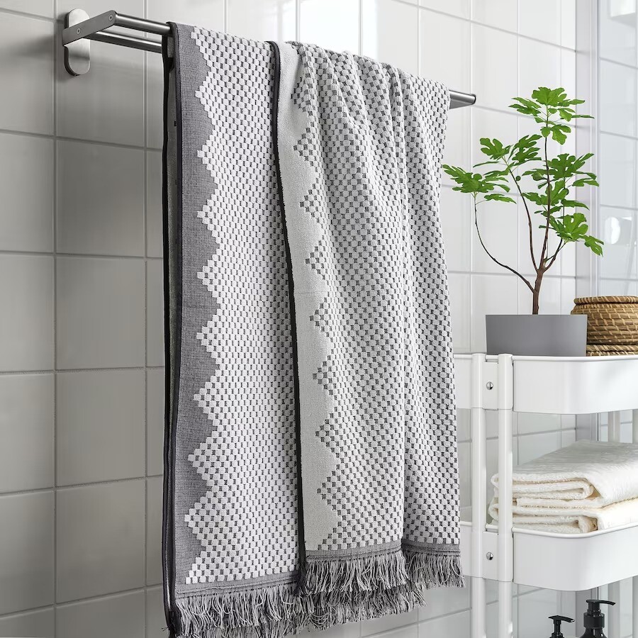 Полотенце банное Ikea Fjällstarr, белый/серый, 70x140 см — фото 3