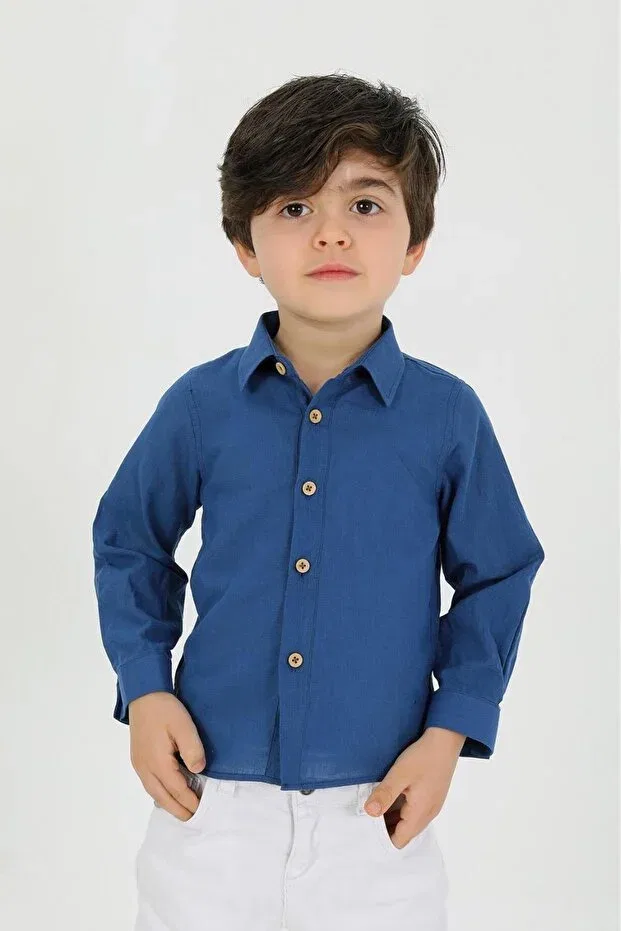 Детская рубашка для мальчиков хлопковая Basics Samsa, Navy Blue — фото 2