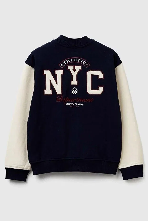 Детское пальто-бомбер для мальчиков с принтом United Colors Of Benetton, Navy Blue — фото 2