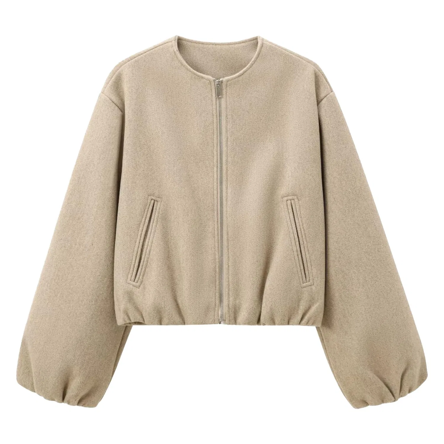 Женская куртка-бомбер с молнией Fashion Short Bomber Jackets, Beige