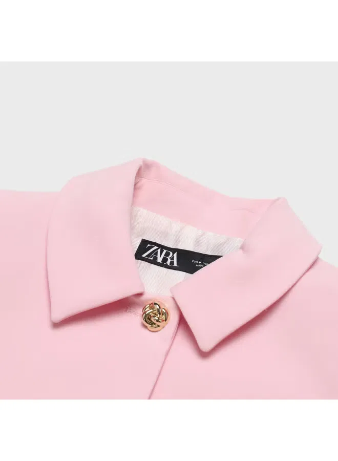 Жакет повседневный с подплечниками Zara, розовый — фото 4