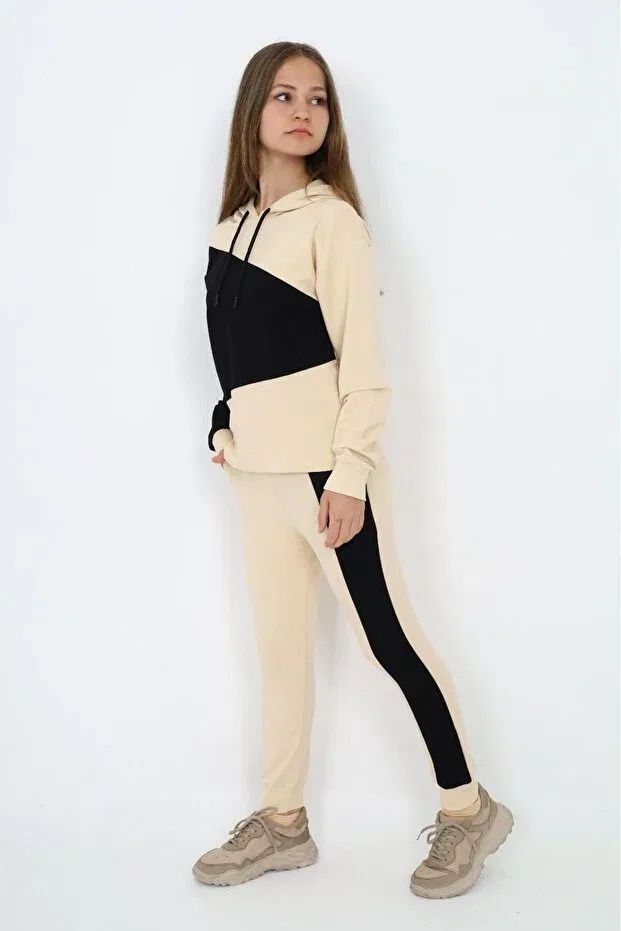 Детский спортивный комплект для девочек с капюшоном из хлопка Joui Co, Nude Color