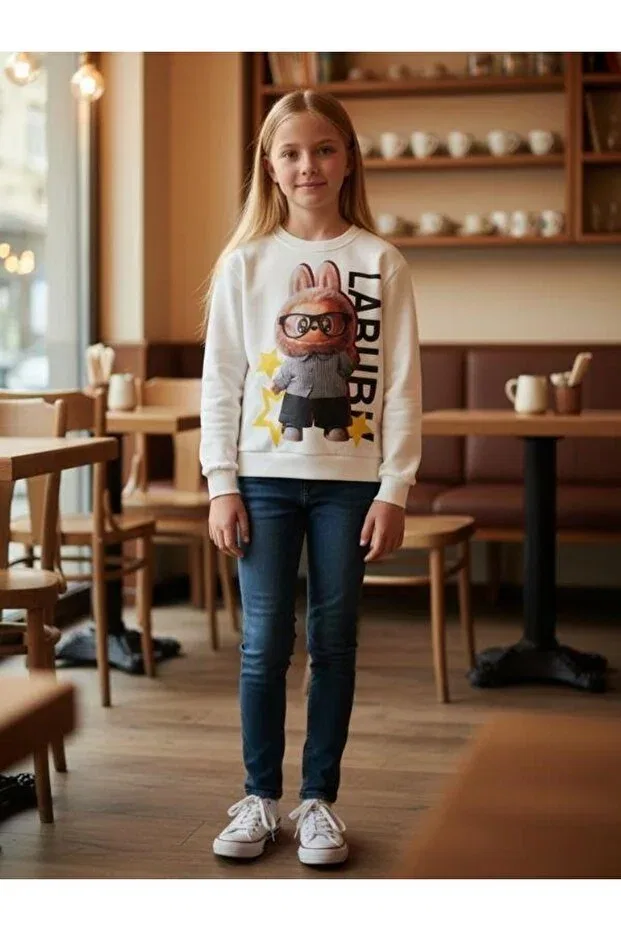 Детские свитшот для девочек хлопковый с принтом Zekids, Ecru — фото 2