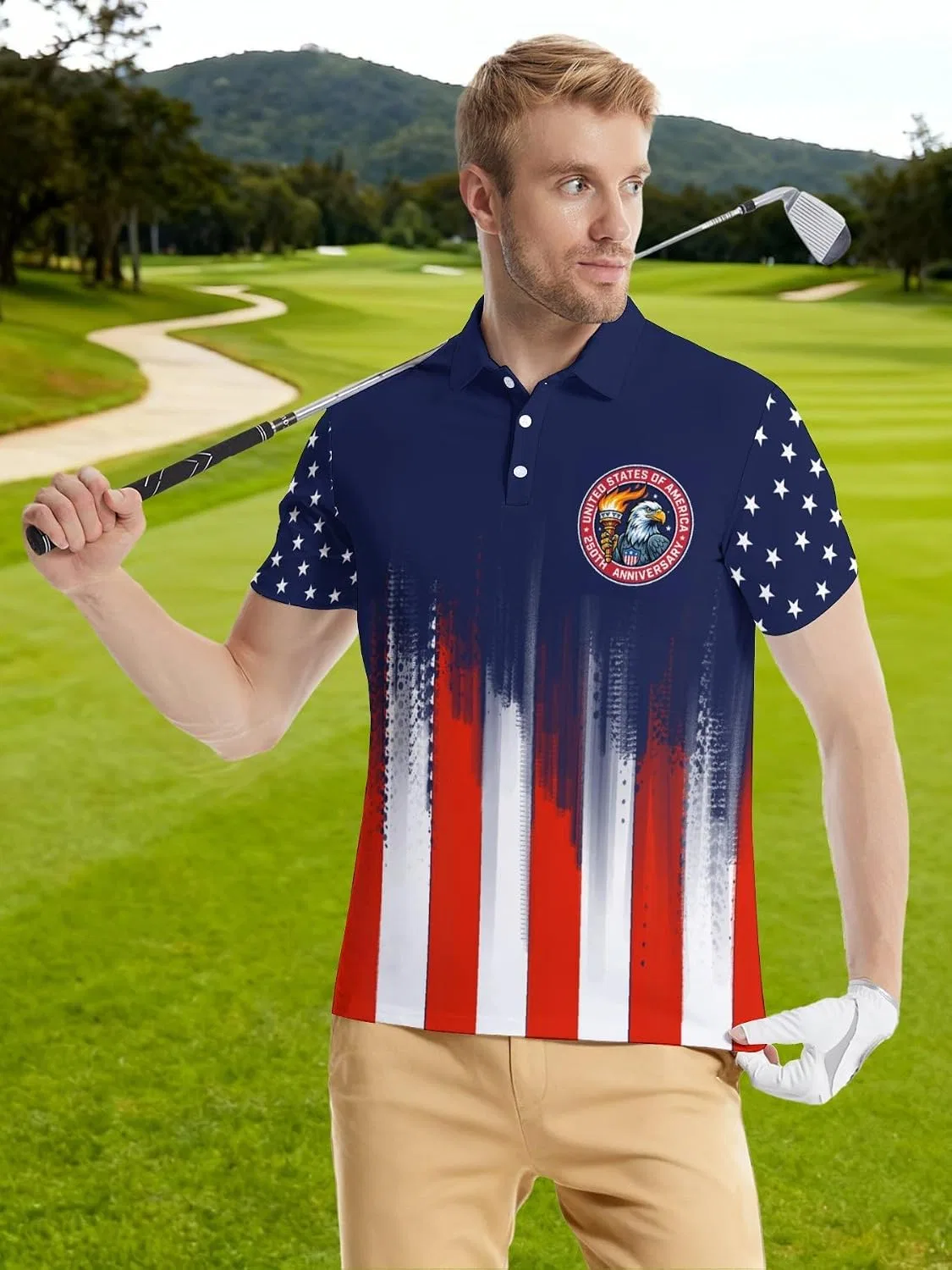 Мужская футболка-поло с коротким рукавом, American-proud2, Golf — фото 3