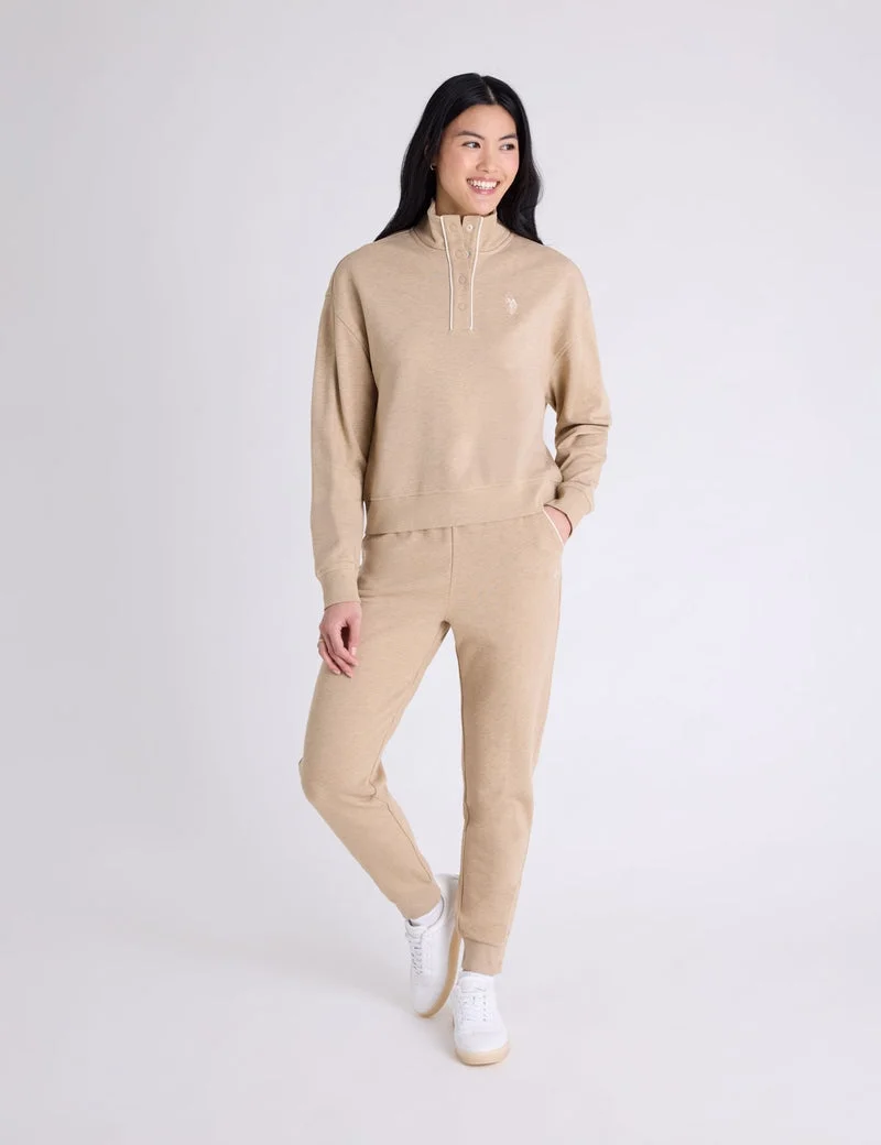 Женский пуловер U.S. Polo Assn. Snap Placket Piped French Terry, бежевый — фото 3