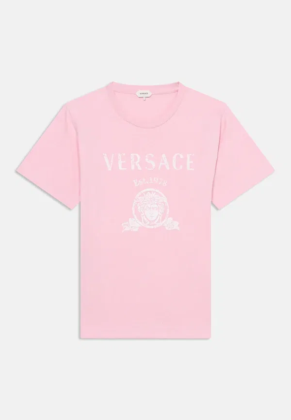Футболка унисекс с принтом в университетском стиле Versace, белый/розовый