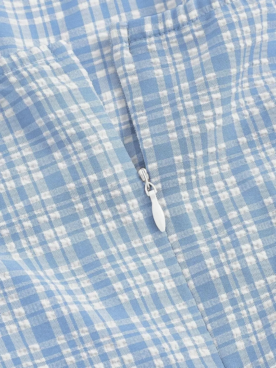 Женское повседневное платье A-силуэта с пышными рукавами, клетка, Blue and White — фото 4