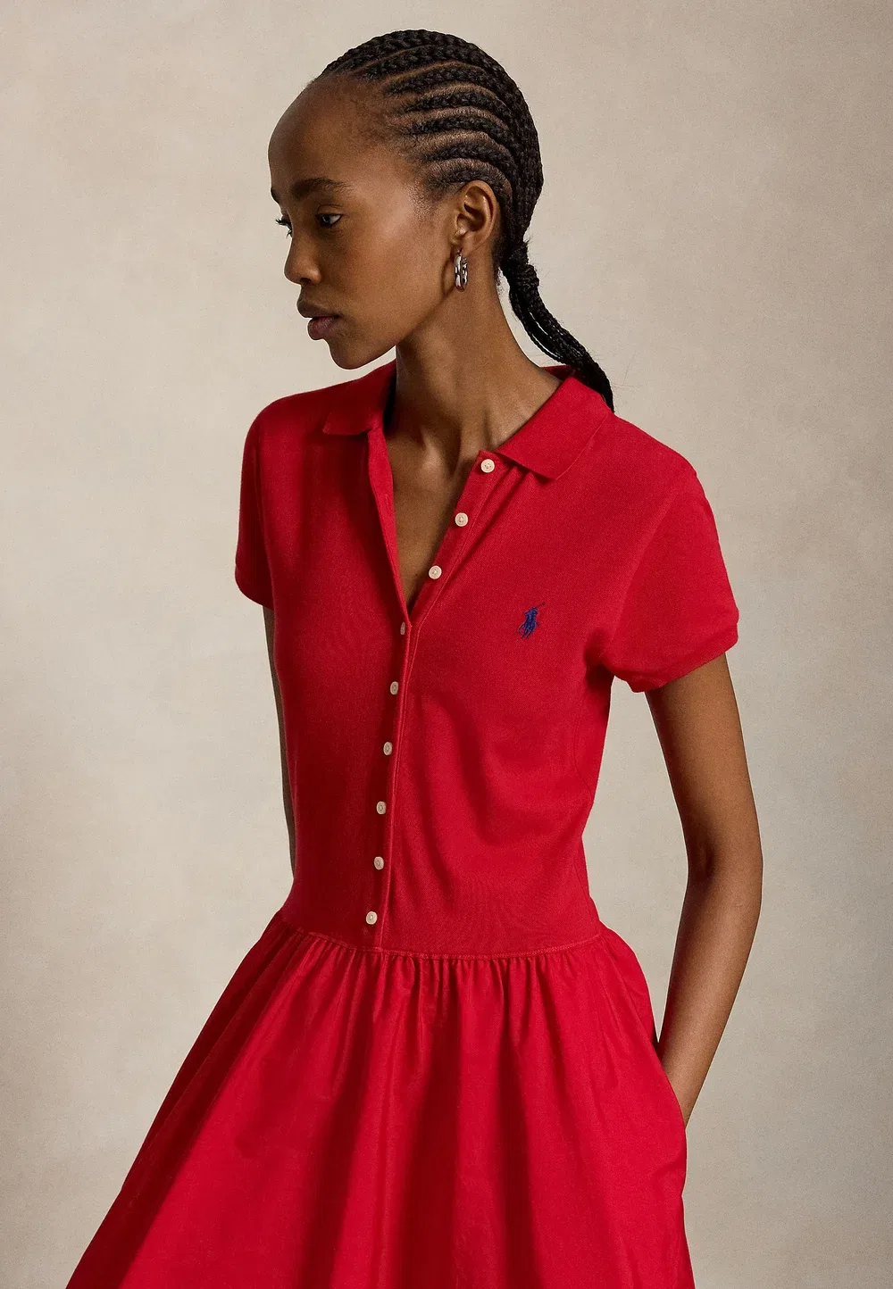 Гибридное сетчатое платье-поло с лифом - повседневное платье Polo Ralph Lauren, Very Red — фото 3