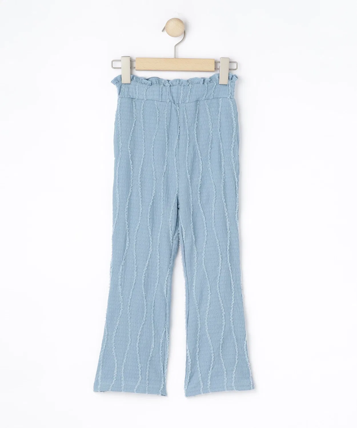 Детские фларе-брюки с бахромой и жаккардовым узором, модель SHOO・LA・RUE, Light Blue