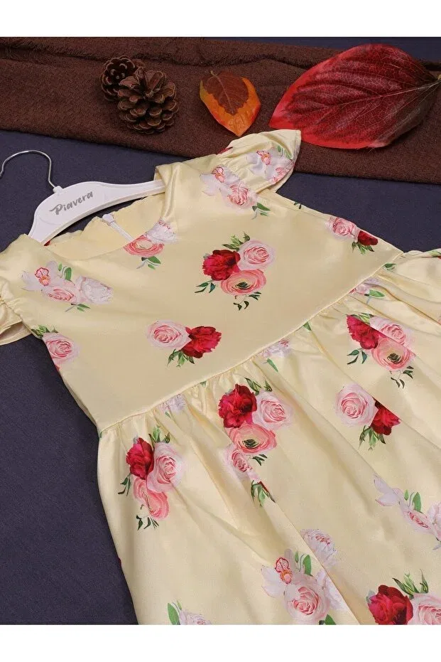 Детское платье для девочек с принтом Satin yellow floral dress Craft, Colored — фото 3