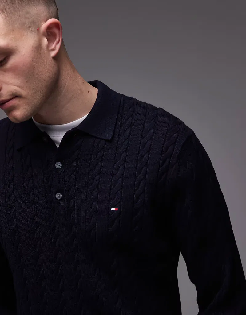 Поло с длинными рукавами и косами от Tommy Hilfiger, темно-синий — фото 4