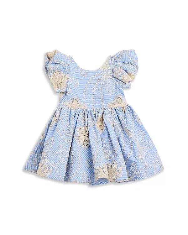 Детское платье для девочек с коротким рукавом Bella Striped Mini Dress Bardot, Bijou Blue