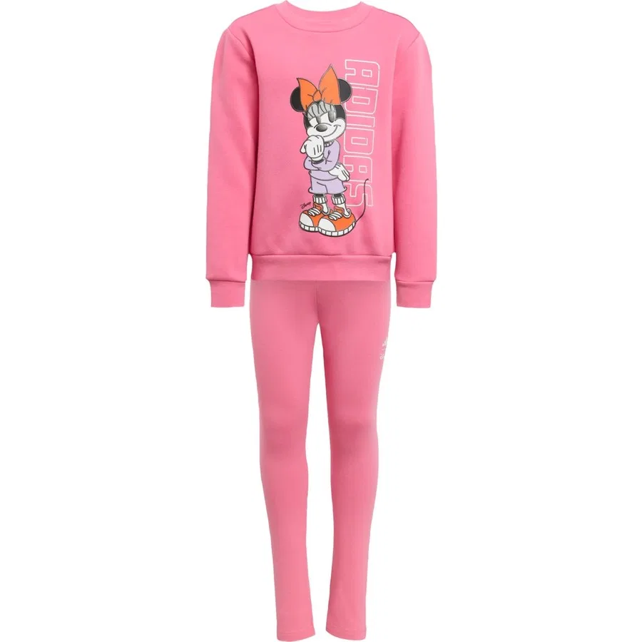 Детский спортивный костюм с принтом Minnie Mouse adidas, Розово-белый — фото 3