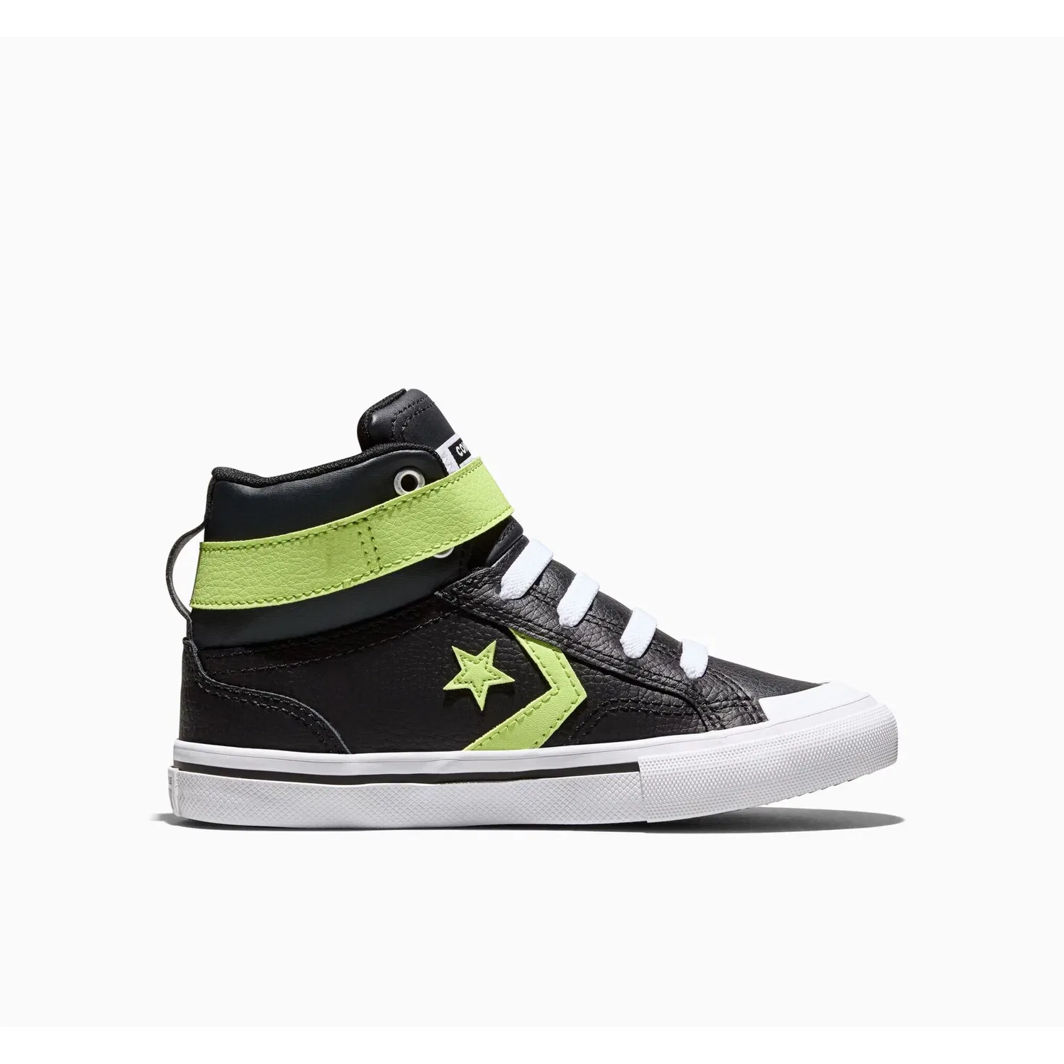 Детские кожаные кроссовки с быстрой шнуровкой Converse, Black/Neon Mantis/White
