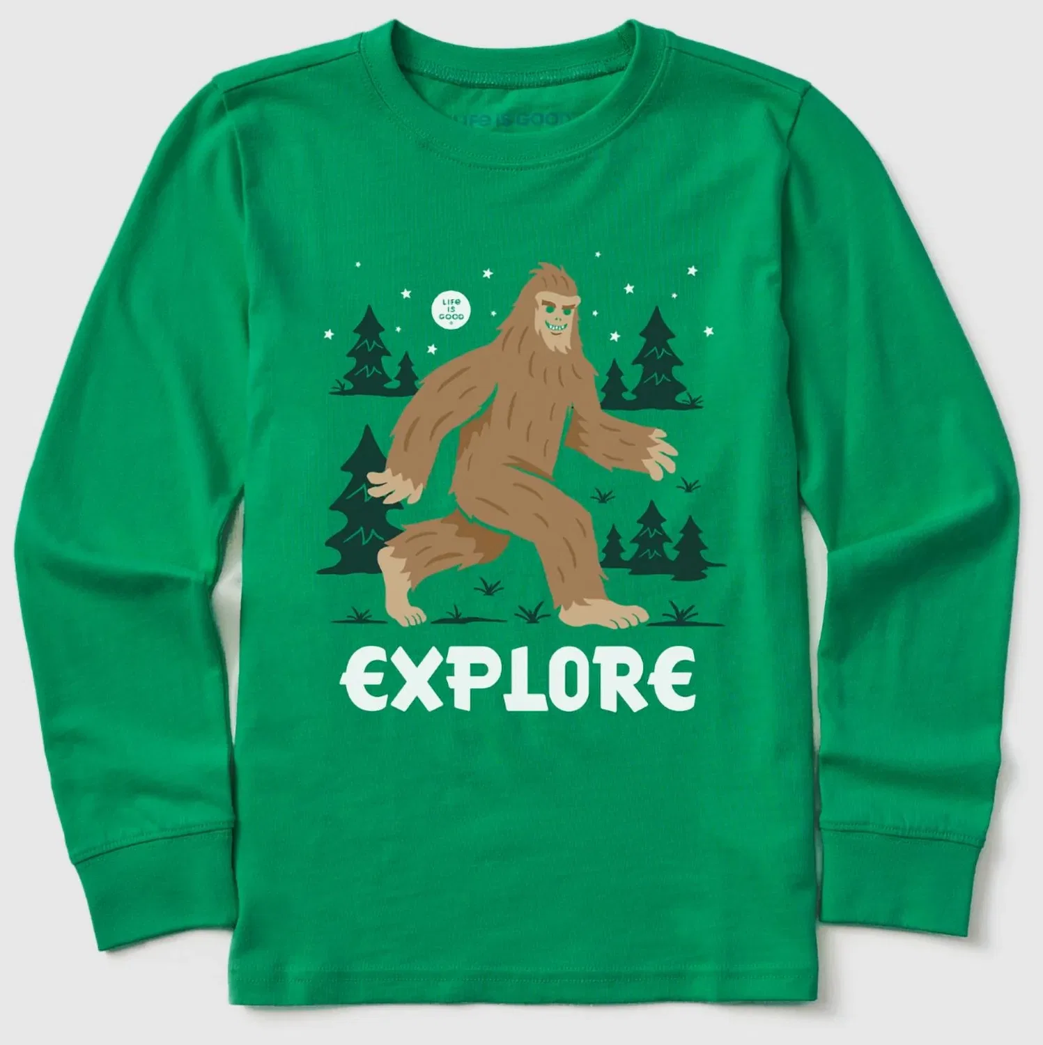 Детский лонгслив с принтом Bigfoot Explore Life is Good, Kelly Green