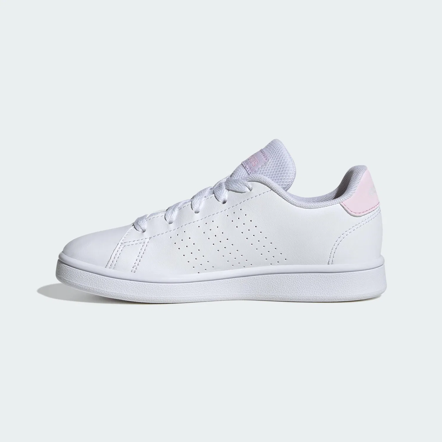 Детские кроссовки с перфорированными полосками Advantage Lifestyle Court Lace Shoes Adidas, Cloud White Clear Pink Clear Pink — фото 2