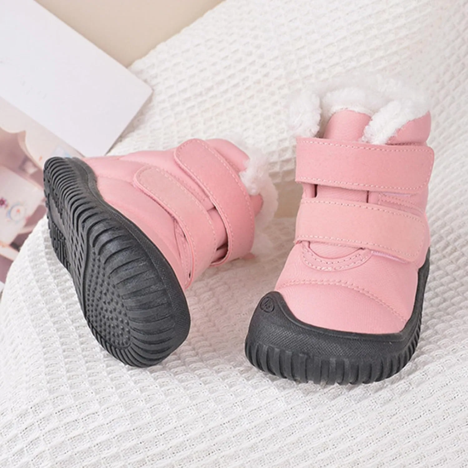 Детские ботинки для мальчиков из хлопкового флиса с регулировкой, Pink — фото 2
