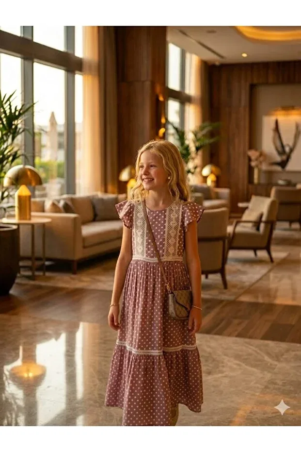 Детское платье для девочек с принтом Polka Dot Hilal Akıncı Kids, Pink — фото 2