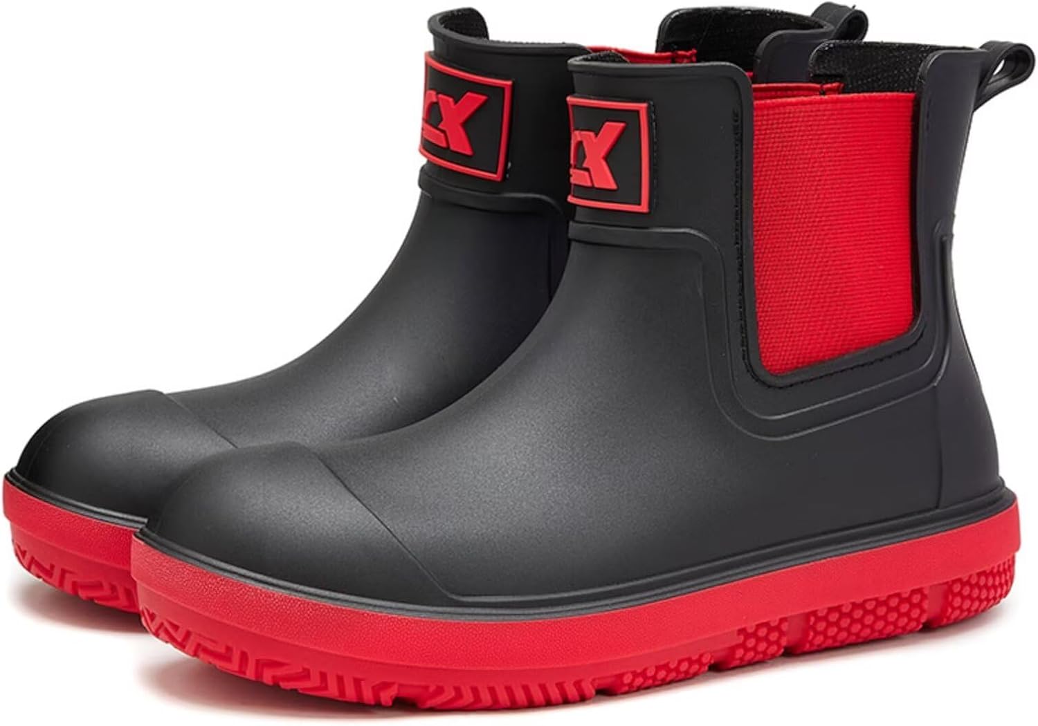 

Ботинки-дождевики до щиколотки для мужчин и женщин, водонепроницаемые, на застежке, противоскользящие, резиновые, Челси, для сада, работы, короткие грязевые ботинки, для рыбалки, фермерства и кемпинга Lioerdiwe, черный/красный