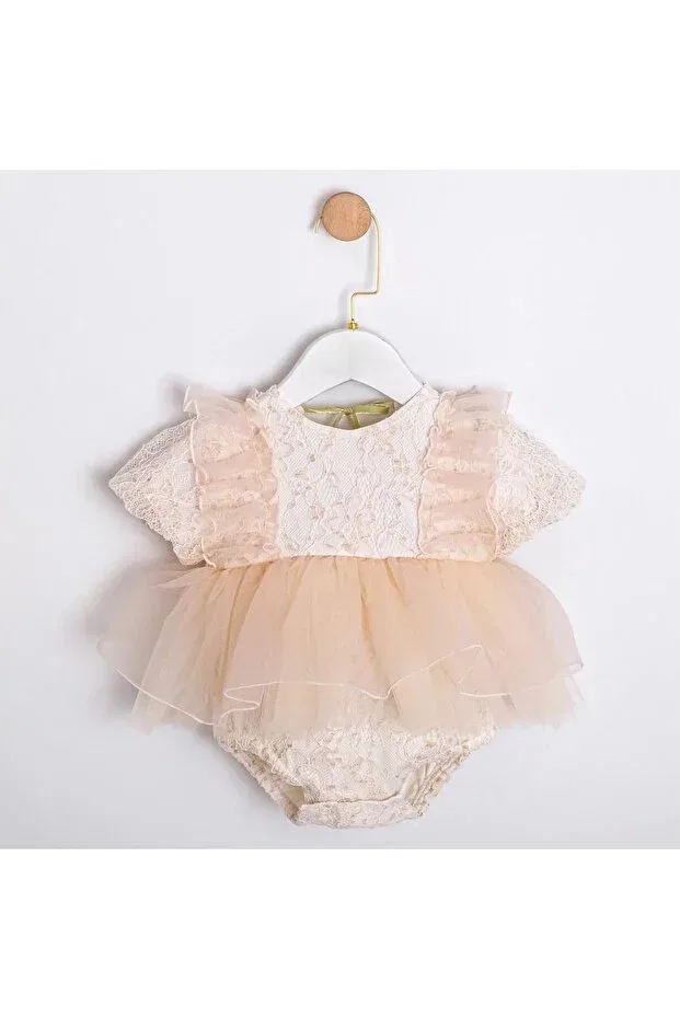 Детское боди для девочек кружевное Tulip back detailed baby girl romper Ministok, Ecru — фото 3