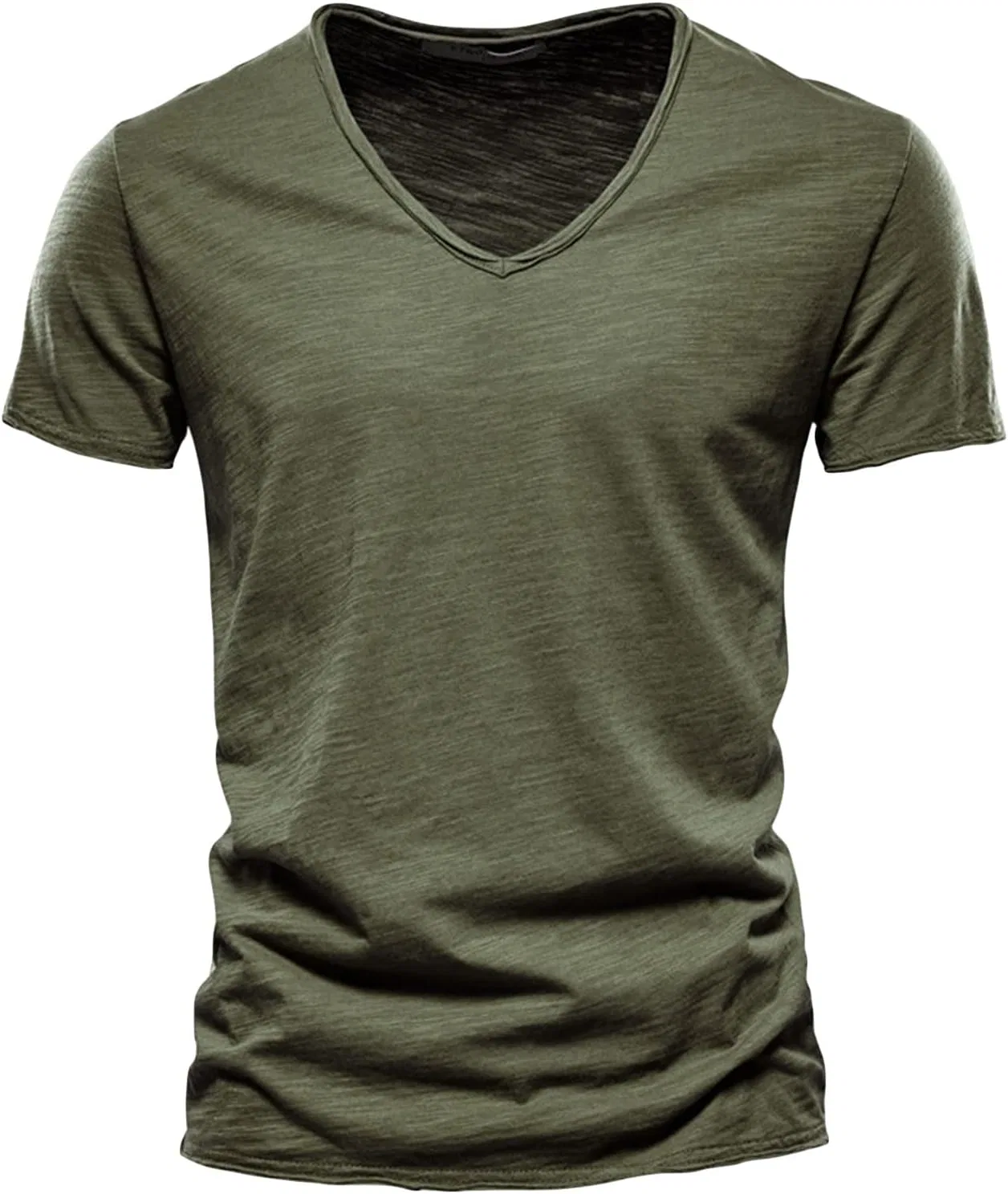 Мужская облегающая футболка с V-образным вырезом Solid Color, Army Green