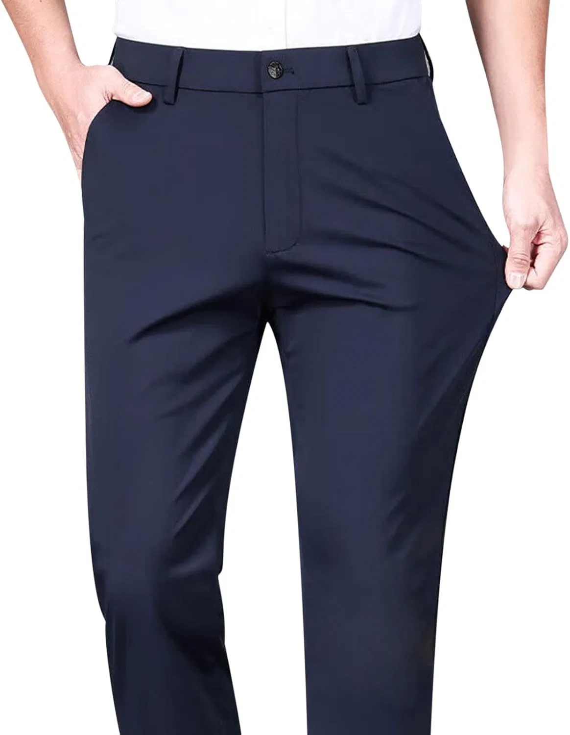Мужские классические брюки с зауженным кроем, модель Slim Fit, тёмно-синий — фото 2