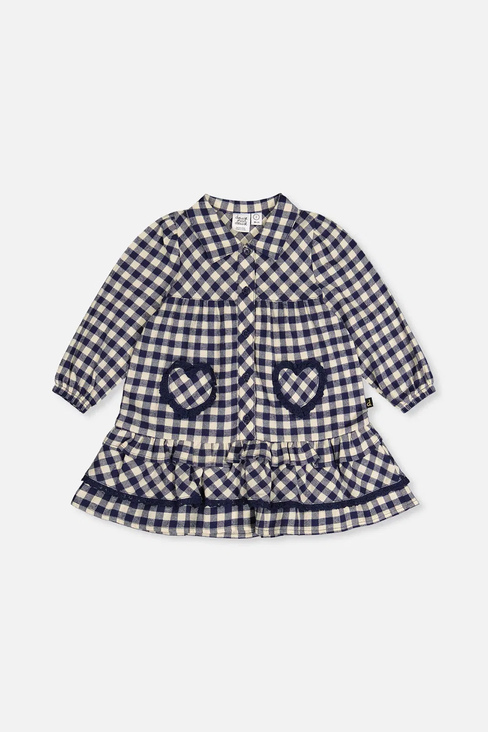 Детское платье-рубашка для девочек с длинным рукавом Deux par Deux, Blue and White Gingham Print