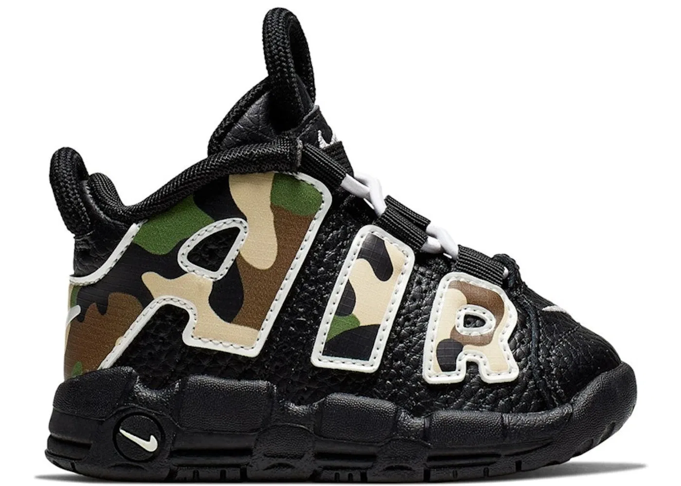 Детские кроссовки с камуфляжным принтом Nike Air More Uptempo 96 Nike, Black/Sail-Light British Tan-Asparagus-Outdoor Green-Celestial Gold