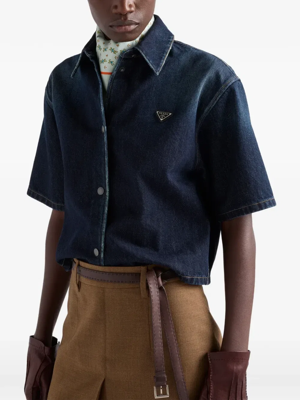 Укороченная джинсовая рубашка Prada, синий — фото 4