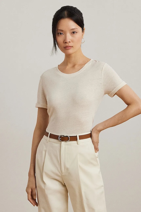 

Льняная футболка Lauren Ralph Lauren, бежевый