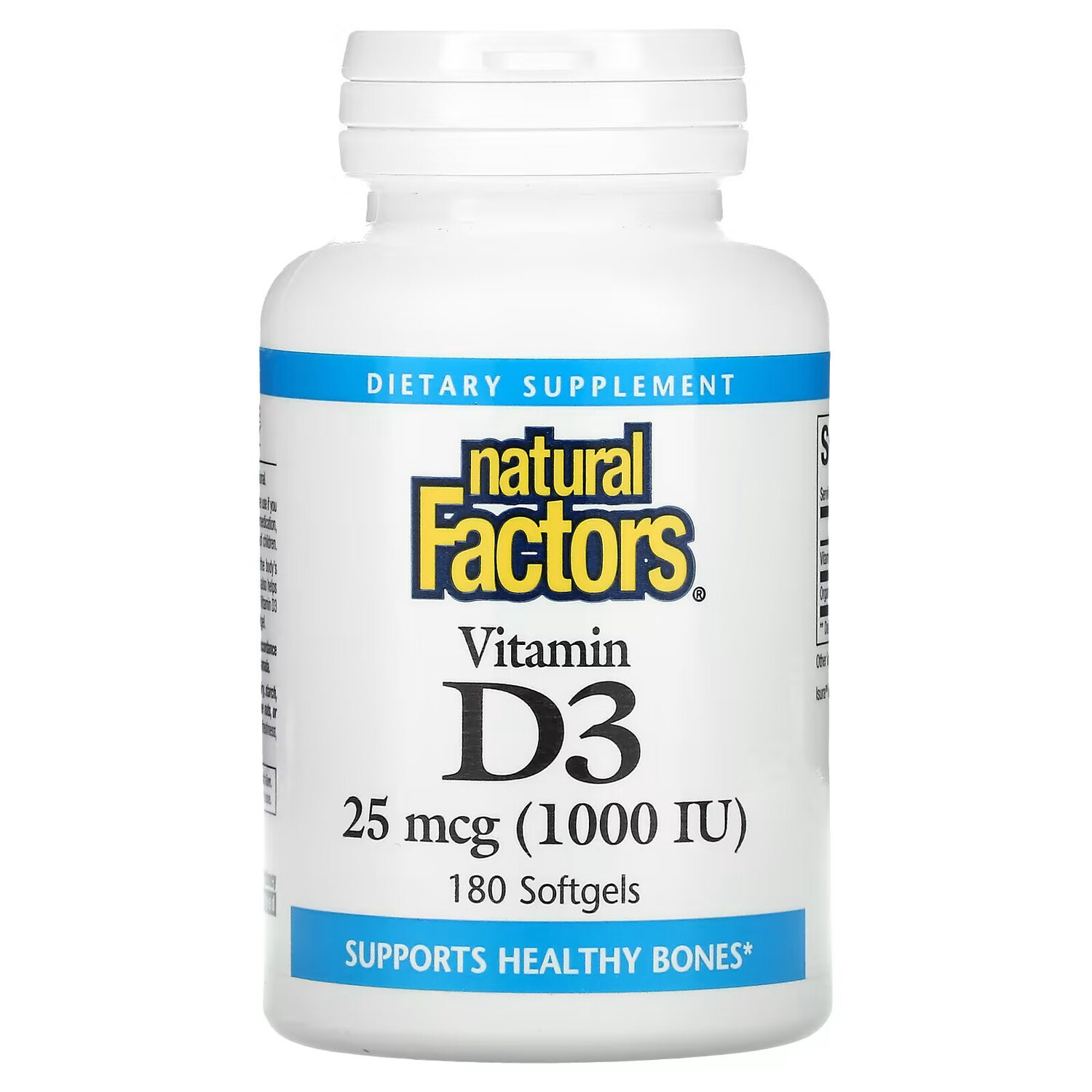 

Natural Factors, витамин D3, 25 мкг (1000 МЕ), 180 капсул